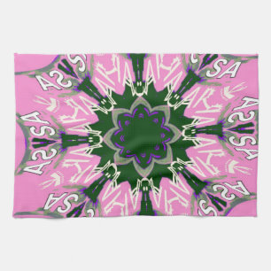 Black and Pink Cute Floral Fashion Motif Monogram Tea Towel