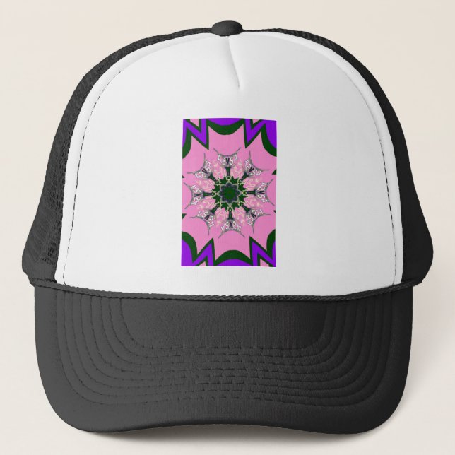 Black and Pink Cute Floral Fashion Motif Monogram  Trucker Hat (Front)