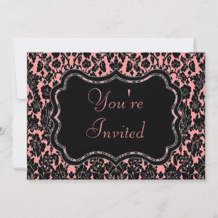 Black and Pink Damask Invitation