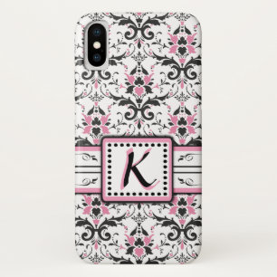 Black and Pink Damask Monogram iPhone X Case