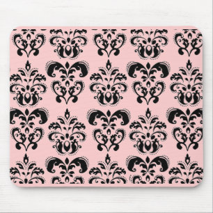 BLACK AND PINK DAMASK MOUSE PAD