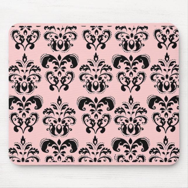 BLACK AND PINK  DAMASK MOUSE PAD (Front)