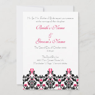 Black and Pink Damask Wedding Invitation