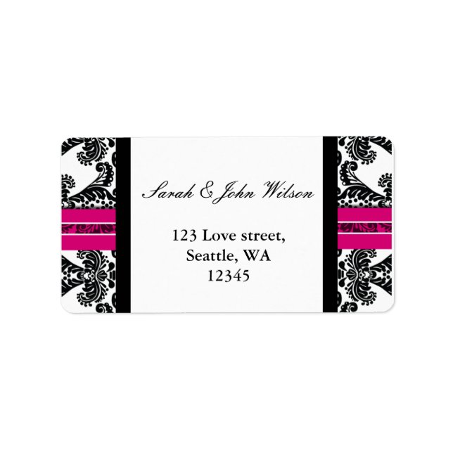 Black and Pink Damask Wedding Label (Front)