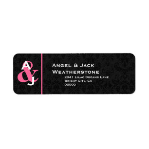 Black and Pink Damask Wedding Monogram Ver 007 Return Address Label