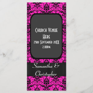 Black and pink damask wedding program