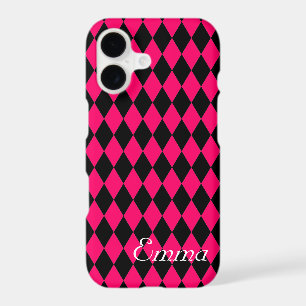 Black and Pink Diamonds Pattern Monogram