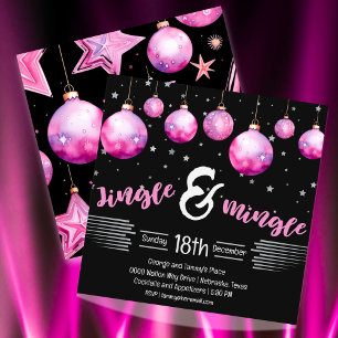 Black and Pink Dramatic Christmas Ornaments Jingle Invitation
