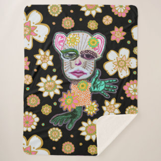 Black and Pink Drollery Floral by Natalie Schorr Sherpa Blanket