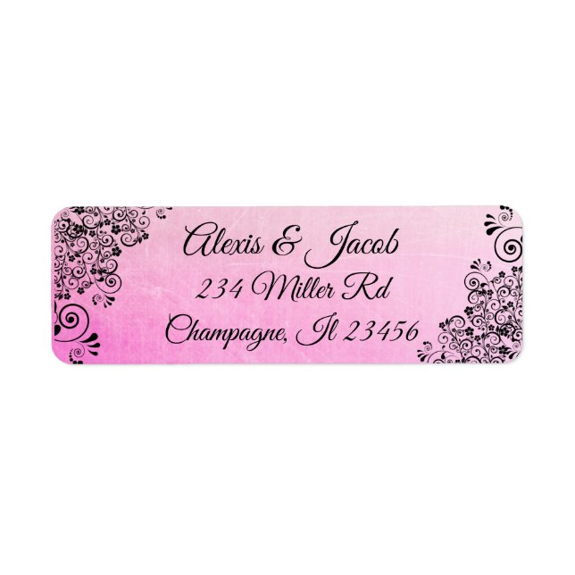 Black and  Pink Elegant Script Return Labels (Front)