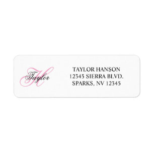Black and Pink Fancy Monogram Return Address Label