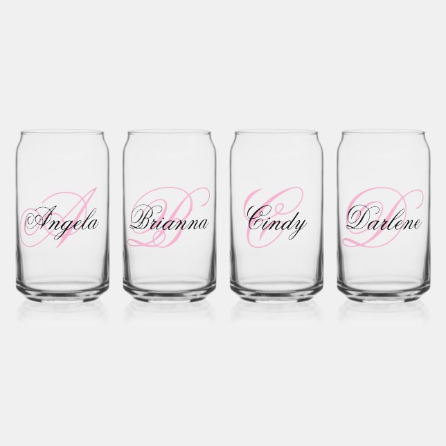 Black and Pink Fancy Monogrammed Can Glass (Front)