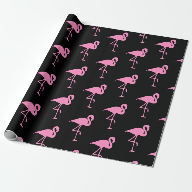 Black and Pink Flamingo Gift Wrap (Unrolled)