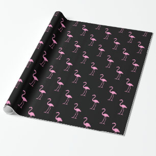 Black and Pink Flamingo Pattern Wrapping Paper