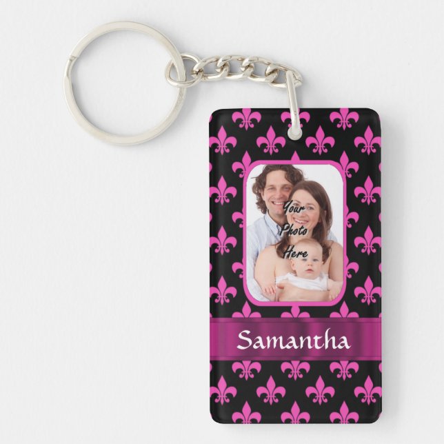 Black and pink fleur de lis key ring (Front)