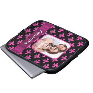 Black and pink fleur de lis laptop sleeve