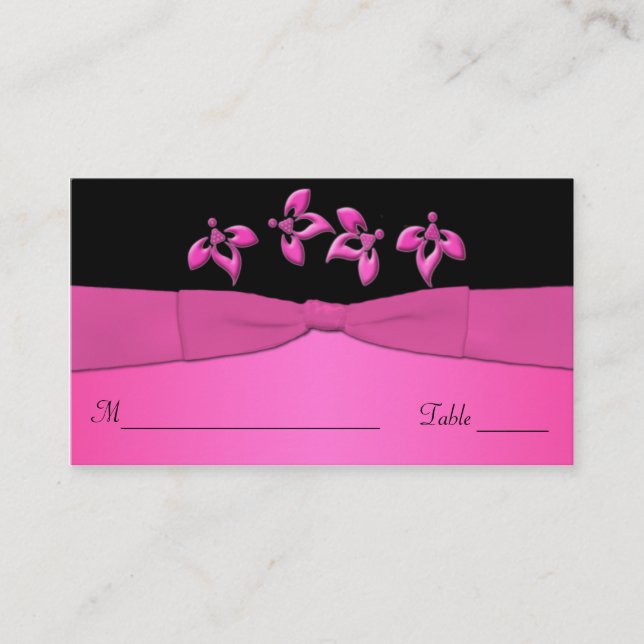 Black and Pink Floral Placecards (Front)