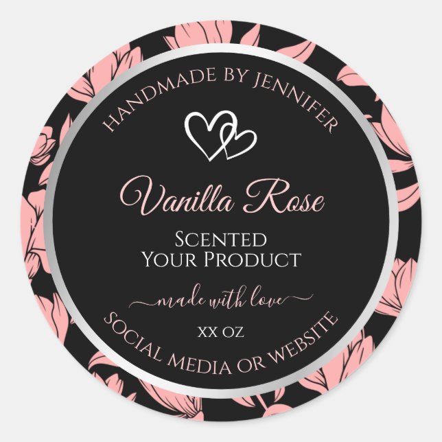 Black and Pink Floral Product Packaging Labels (Front)