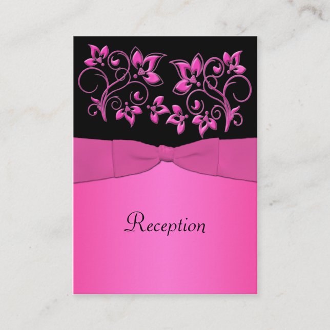 Black and Pink Floral Reception Card (Front)
