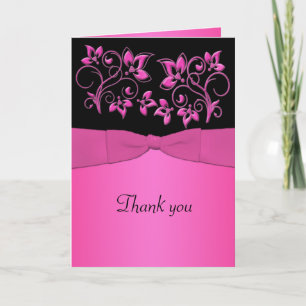 Black and Pink Floral Thank You Card