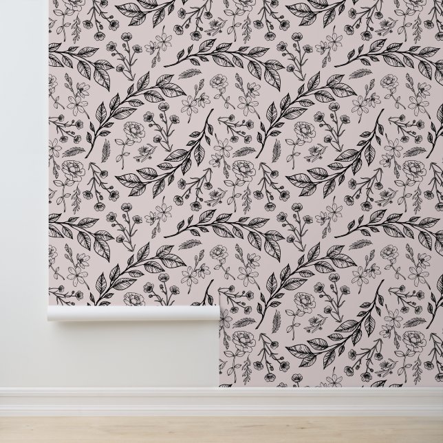 Black and Pink Floral Wallpaper (Application)