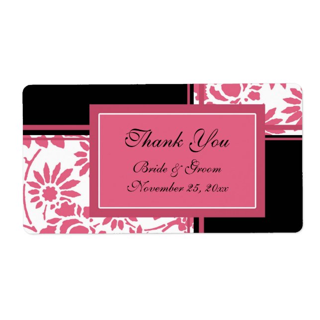 Black and Pink Floral Wedding Labels (Front)