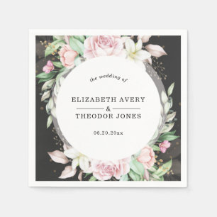 Black and Pink Floral Wedding Napkin