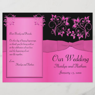 Black and Pink Floral Wedding Program