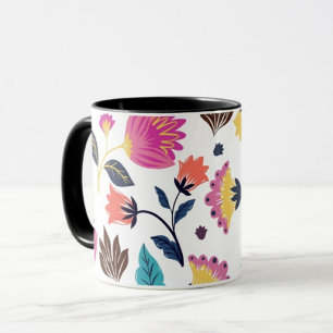 Black and Pink Flower And Leaf Coffee Mug