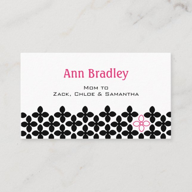 Black and Pink Flower Mum Calling Card (Front)