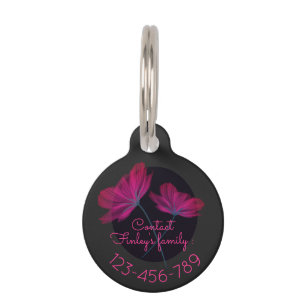Black and Pink Flowers Elegant Feminine Modern Pet Tag