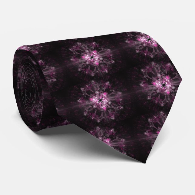 Black And Pink Fractal Tie (Rolled)