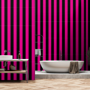 Black And Pink Fuchsia Ultra Wide 4 Inch Stripe Wallpaper