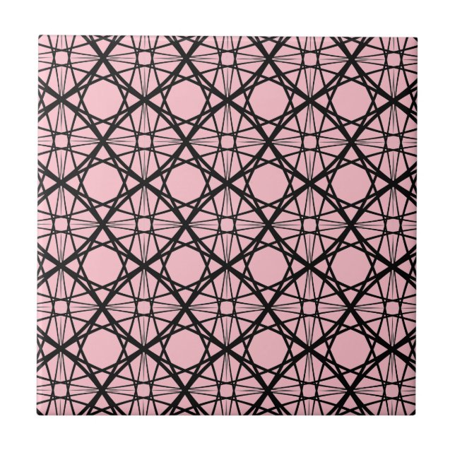 Black and Pink Geometric Art Ceramic Tile (Front)