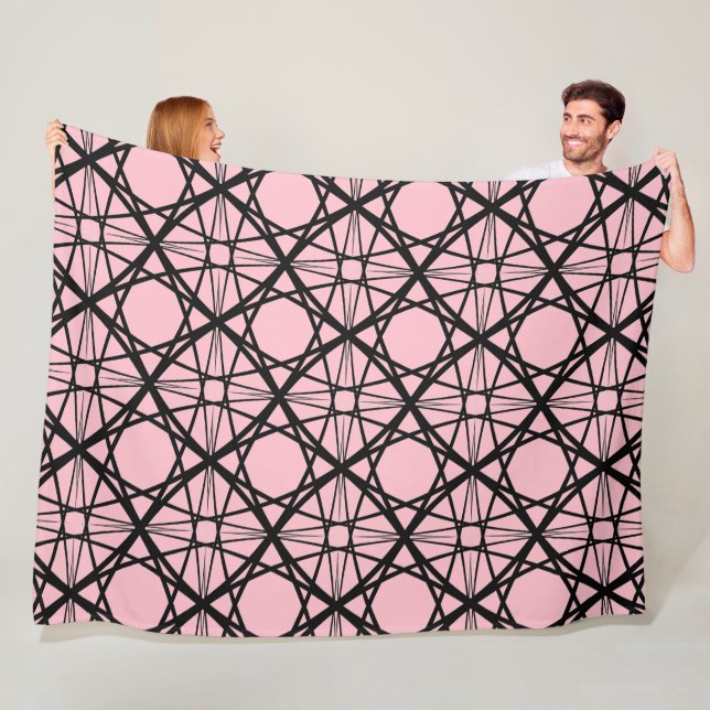 Black and Pink Geometric Art Fleece Blanket (In Situ)