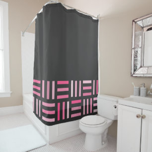 Black and Pink Geometric Shower Curtain