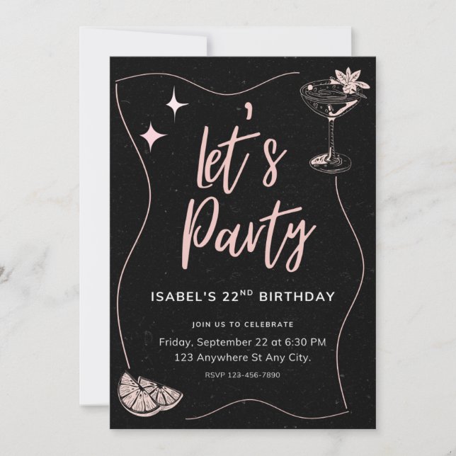 Black and Pink Girl Birthday Party  Invitation (Front)