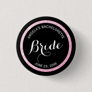 Black and Pink Glitter Brides Bachelorette Party 3 Cm Round Badge