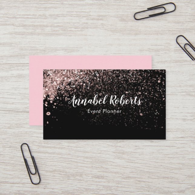 Black and pink glitter business card (Front/Back In Situ)