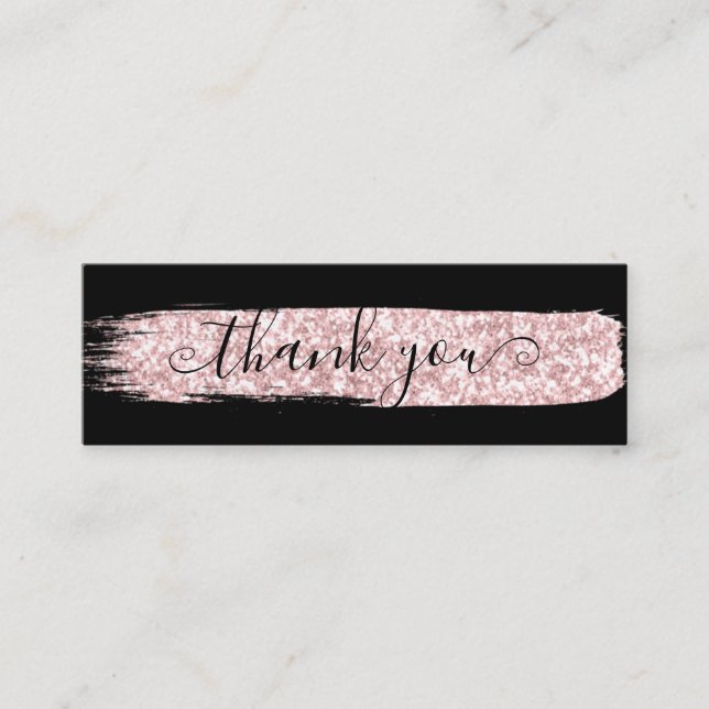 Black And Pink Glitter Chic Brush Stroke Thank You Mini Business Card (Front)