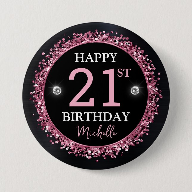 Black and Pink Glitter Confetti Birthday 7.5 Cm Round Badge (Front)