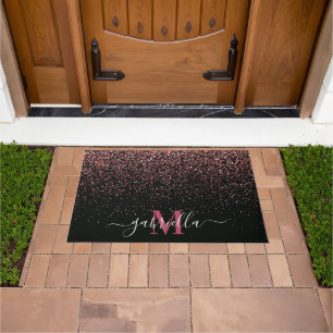 Black and Pink Glitter Doormat