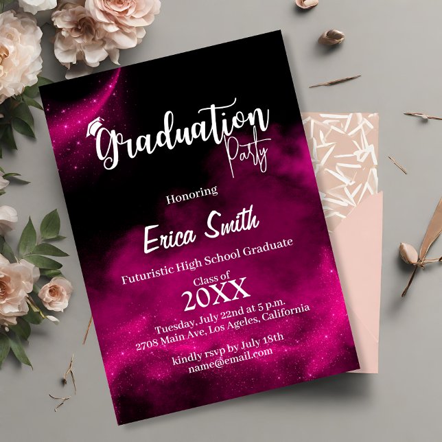 Black and Pink Glitter Graduation Party Invitation (Creator Uploaded)