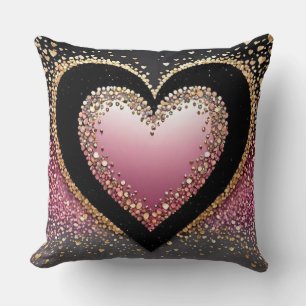 Black and Pink Glitter Heart Throw Pillow   Stylis