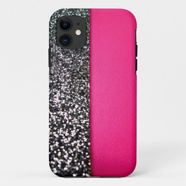 Black and Pink Glitter iPhone 5 Cover (Back)