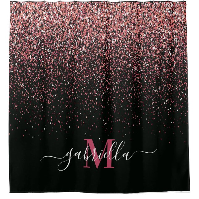 Black and Pink Glitter Shower Curtain (Front)