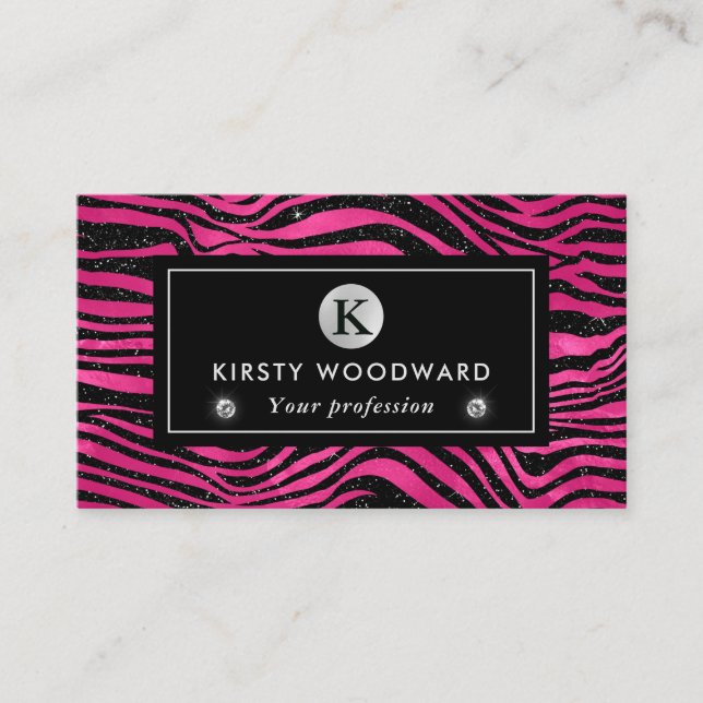 Black and Pink Glitter Tiger Stripes Pattern Business Card (Front)