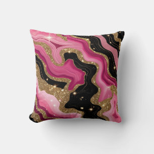 Black and pink Gold Agate Cushion