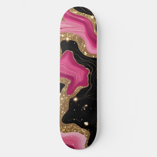 Black and pink Gold Agate Skateboard (Front)