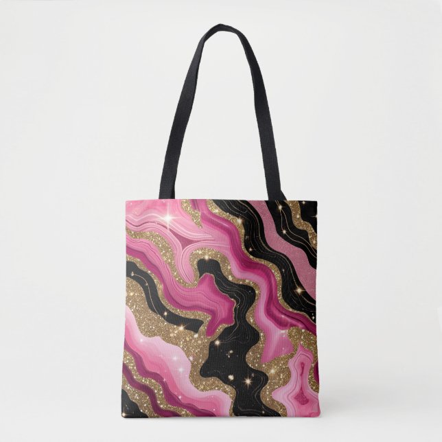 Black and pink Gold Agate Tote Bag (Front)